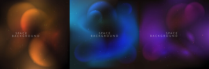 Vector illustration. Blurred wallpaper. Nebula in space. Abstract banner. Dark starry background. Milky Way. Minimalist concept. Cosmic sky. Design element for social media template, web banner