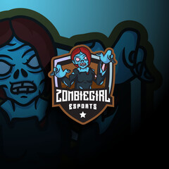 Zombie girl esport mascot logo illustration