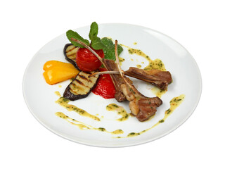 Organic grilled lamb chops with grilled vegetables