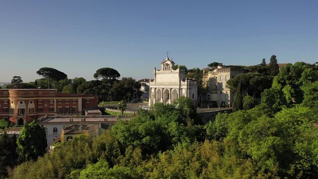 The fountain of the Acqua di Paola on the Janiculum Hill, Rome, Italy.
The famous fountain of Paola on the Janiculum, taken by the drone