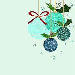 vector illustration of a christmas greeting card. Christmas balls on a light background. Place for an inscription.