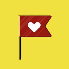 Vector icon, pictogram illustration of red flag with white heart 