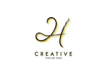 Letter H Watercolor Signature, Logo Template handwritten, Concept Grunge