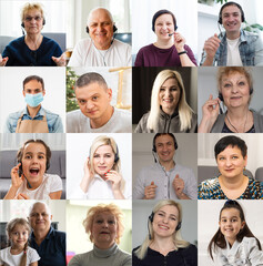 Fototapeta premium Hundreds of multiracial people crowd portraits headshots collection, collage mosaic. Many lot of multicultural different male and female smiling faces looking at camera. Diversity and society concept