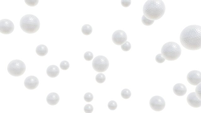 Realistic looping 3D animation of the falling golf balls rendered in UHD with alpha matte