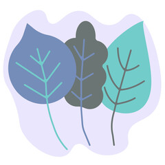 Set of three leaves in gray-blue shades, stylized autumn leaves for design