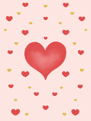 Beautiful red and yellow hearts on a pink background
