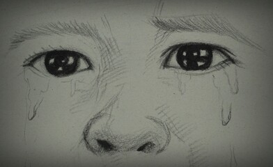 Draw lines, light shadows, beautiful eyes. , cry