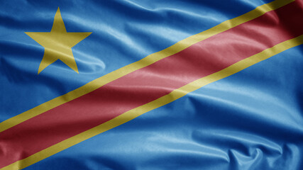 Democracy Congolese flag waving in the wind. Democratic Republic of Congo banner