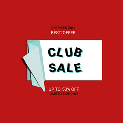 Club Sale banner. Sale offer price sign. Brush vector banner. Discount text. Vector