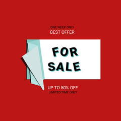 For Sale banner. Sale offer price sign. Brush vector banner. Discount text. Vector