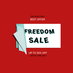 Freedom Sale banner. Sale offer price sign. Brush vector banner. Discount text. Vector