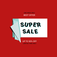 Super Sale banner. Sale offer price sign. Brush vector banner. Discount text. Vector