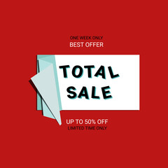 Total Sale banner. Sale offer price sign. Brush vector banner. Discount text. Vector