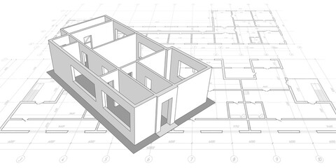 House construction concept.Architectural plan,technical project .Engineering design .Vector , illustration.