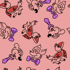 bright seamless pattern with funny laughing animals in ties for gift decoration