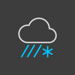 Raincloud with snow vector icon on dark background