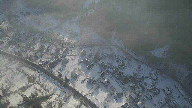 Village in the mountains. Ukrainian village. Aerial view