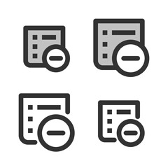 Pixel-perfect linear icon of deleting bulleted list built on two base grids of 32x32 and 24x24 pixels. The initial base line weight is 2 pixels. In two-color and one-color versions. Editable strokes