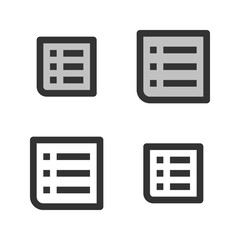 Pixel-perfect linear icon of a bulleted list  built on two base grids of 32x32 and 24x24 pixels. The initial base line weight is 2 pixels. In two-color and one-color versions. Editable strokes