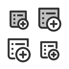 Pixel-perfect linear icon of adding bulleted list built on two base grids of 32x32 and 24x24 pixels. The initial base line weight is 2 pixels. In two-color and one-color versions. Editable strokes