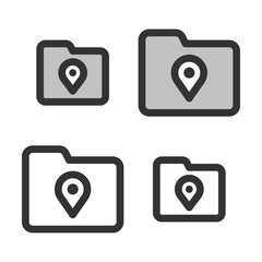 Pixel-perfect linear icon of a folder for geographic maps built on two base grids of 32x32 and 24x24 pixels. The initial line weight is 2 pixels. In two-color and one-color versions. Editable strokes