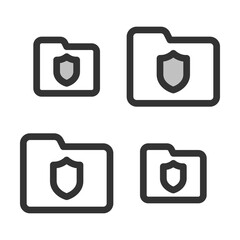 Pixel-perfect linear icon of protected  folder built on two base grids of 32x32 and 24x24 pixels for. The initial base line weight is 2 pixels. In two-color and one-color versions. Editable strokes