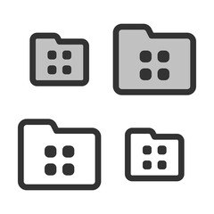 Pixel-perfect line icon of a folder for application files built on two base grids of 32x32 and 24x24 pixels. The initial line weight is 2 pixels. In two-color and one-color versions. Editable stroke