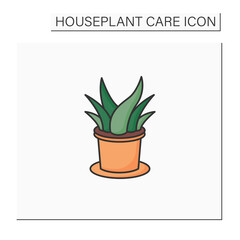 Aloe vera color icon.Perennial evergreen plant-xerophyte.Used in medicine, perfumery and cosmetology. Beautiful home plant in pot. Houseplant care concept.Isolated vector illustration