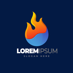Fire water logo. element symbol of fire and water gradient logo template