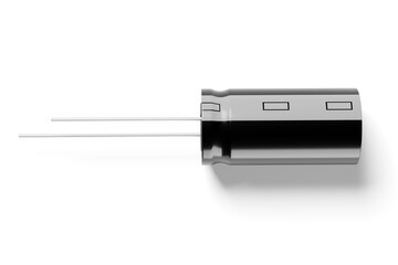 Electrolytic capacitor isolated on white. 3D rendering.