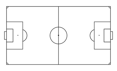 Soccer field in line style. Football pitch. Black outline court and stadium on white background. Icon for football match, league and scheme. Graphic icon for sport area, game and training. Vector