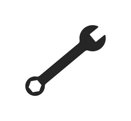 Wrench icon. Spanner for repair, maintenance and workshop. Icon of mechanic tool for construction and work. Graphic symbol of web service. Logo of key for fitter. Industrial hardware. Vector