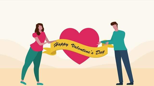 Happy couple showing heart symbol at valentine day