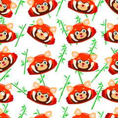 seamless pattern with cute red panda. little panda. Pattern with Ailurus fulgens on white background.