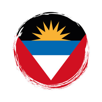  round brush painted banner with Antigua and Barbuda flag on white background