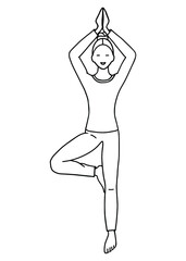 A pretty woman does yoga. Vector illustration in the doodle style
