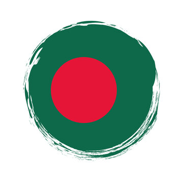 round brush painted banner with Bangladesh flag on white background