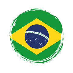 round brush painted banner with Brazil flag on white background
