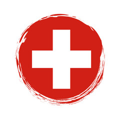 round brush painted banner with Switzerland flag on white background