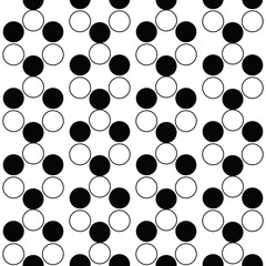 Six circles in checkered position. Vector and monochrome pattern. Seamless circles in black and white colors.