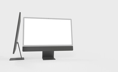 Realistic new flat screen computer monitor 3d style mockup with blank screen isolated 3d