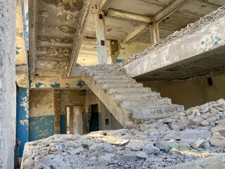 Ruined houses, steps, stairs, texture background, urbanism  old