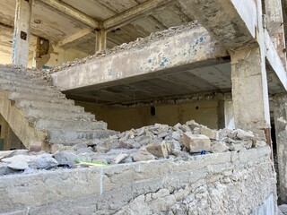 Ruined houses, steps, stairs, texture background, urbanism  style