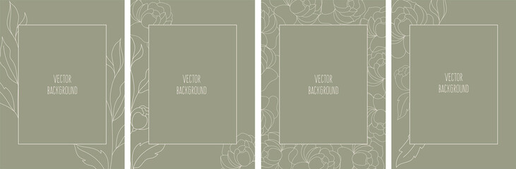 Set of vector abstract backgrounds templates in minimal style with flowers.	