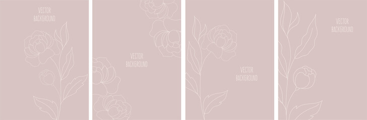 Set of vector abstract backgrounds templates in minimal style with flowers.	