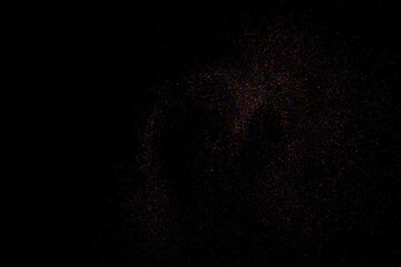 Abstract Explosion Of Confetti. Colorful Grainy Texture Isolated On Black Background. Colored Stains And Blots. Vector Overlay Elements. Digitally Generated Image. Illustration, Eps 10.