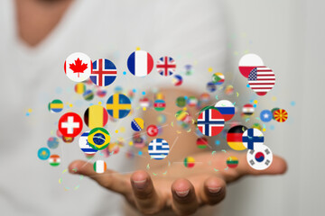 Global communication, international messaging and translation concept