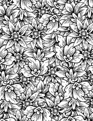 Black and white sketch of flowers adult coloring page