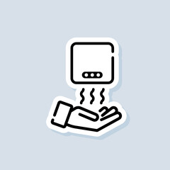 Hand dryer sticker. Thin line hand dryer logo. Vector on isolated background. EPS 10
